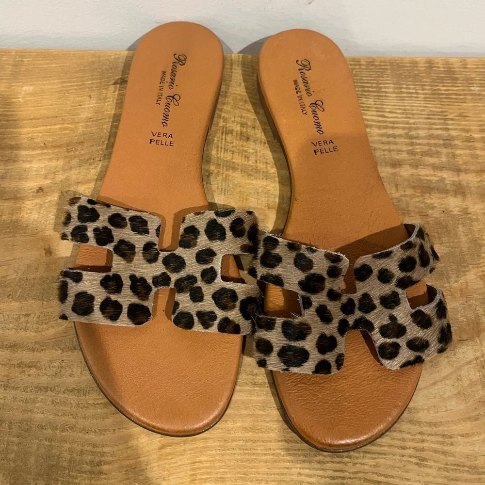 Rosario cuomo women’s cheetah print‎ faux hide sandals made in Italy sz9 EUC